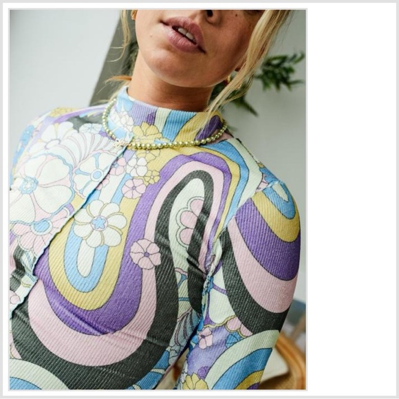 NWT UO Damson Madder Peggy Psychedelic Rib Top in Purple Multi sz 4 - Picture 2 of 12